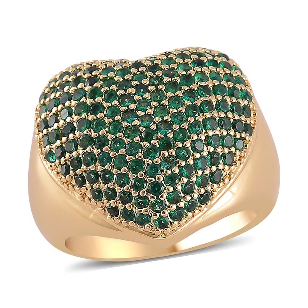 Stunning Simulated Green Diamond Heart Ring in Goldtone in Size 6 3/4